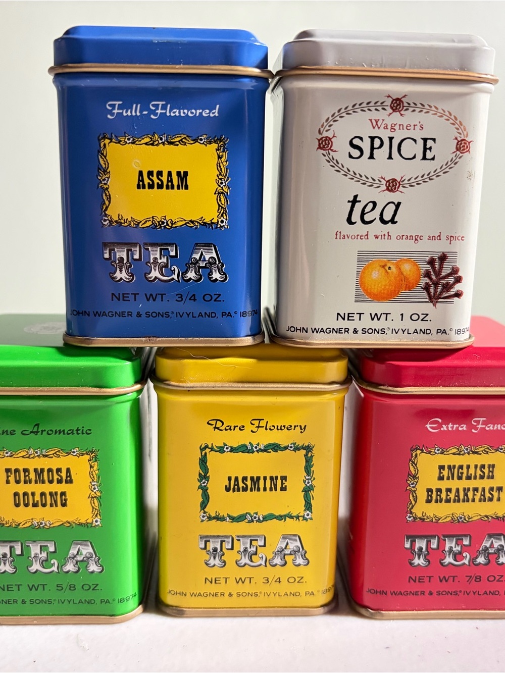 Five VTG Mini John Wagner & Sons Tea Tins 2 3/4”x 1 3/4”
